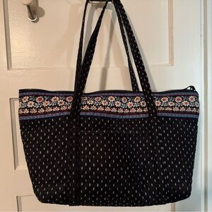 Vera Bradley Black Quilted Tote with Floral Border